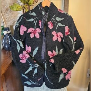 Volcom‎ BLOOM BOX SHERPA Floral Black Pink Coat Warm women's xs small